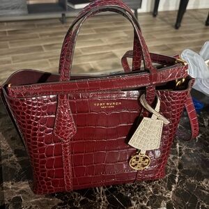 Tory Burch Red Croc-Embossed Satchel